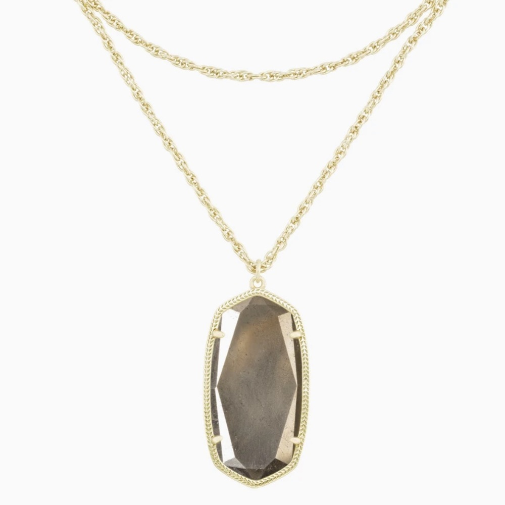 Kendra Scott Rae Necklace, Long Adjustable Oval Pendant, Pyrite & Gold